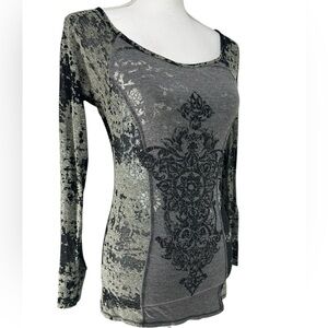 DAYTRIP / Gray Black & Green Burnout Top / Small